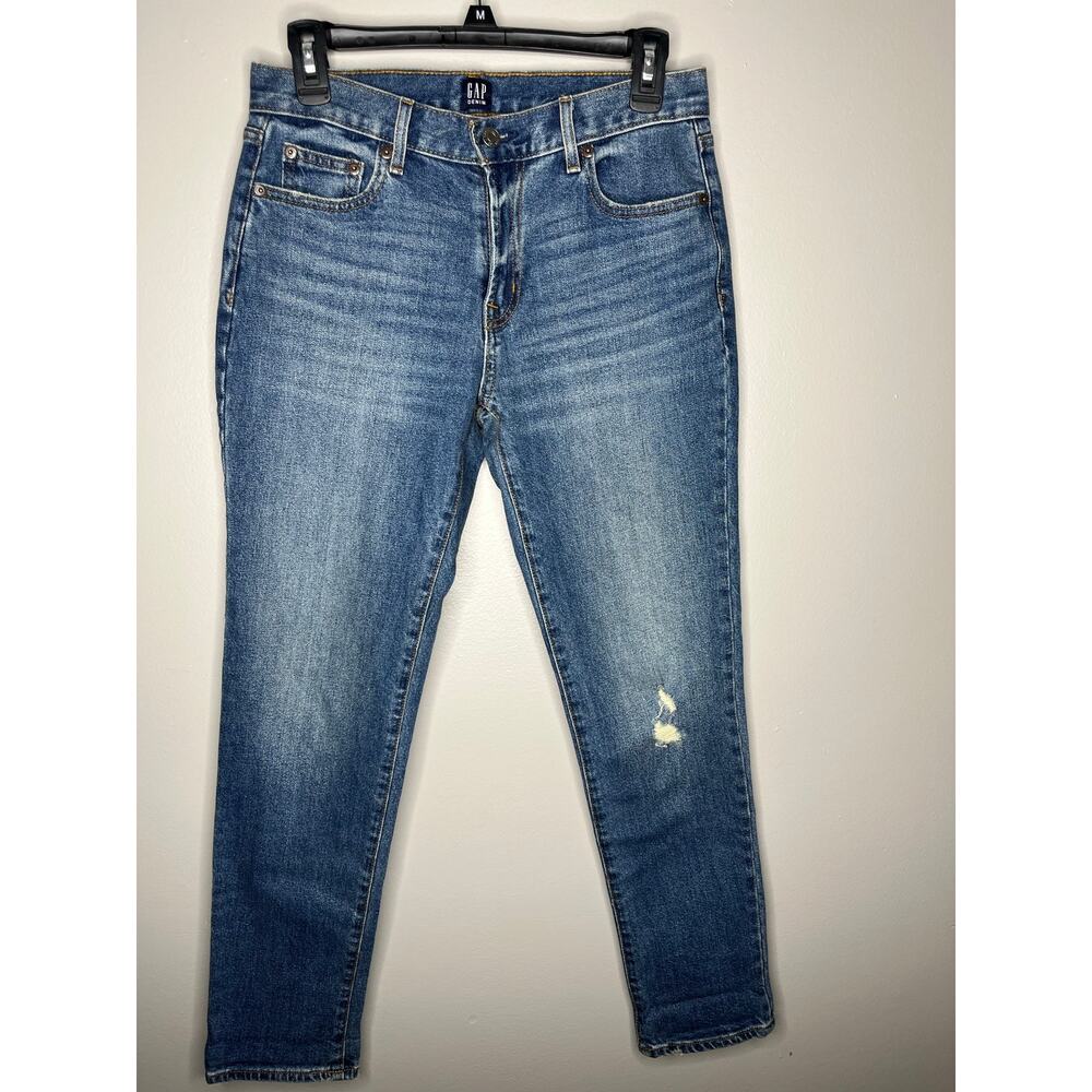 Gap Best Girlfriend Blue Denim Skinny Jeans Distressed Knee Womens Size 25